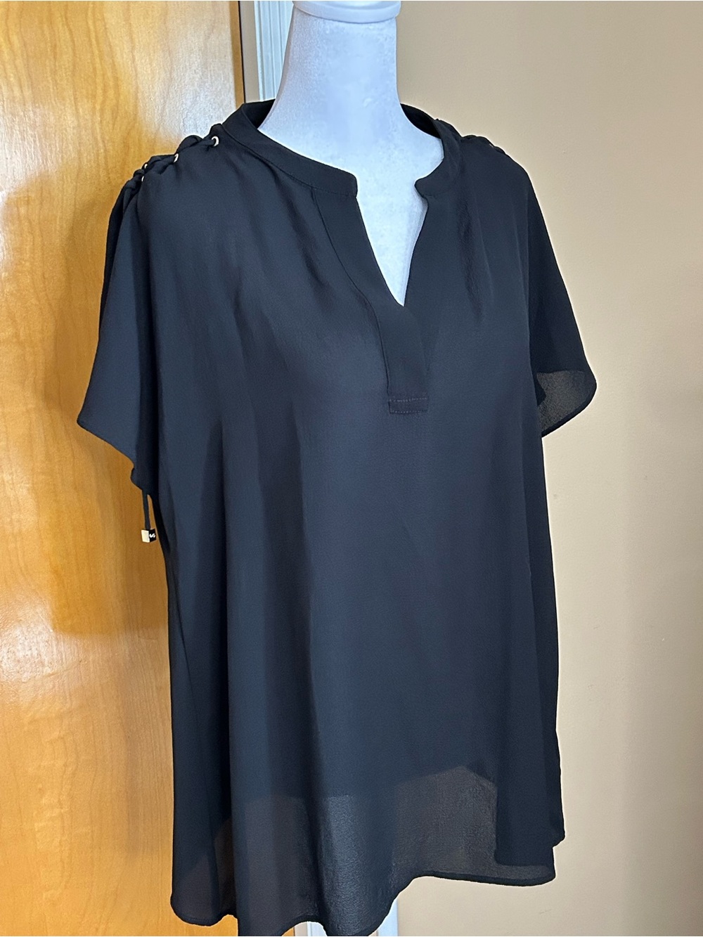 Michael Kors Black Split-Neck Tunic Blouse